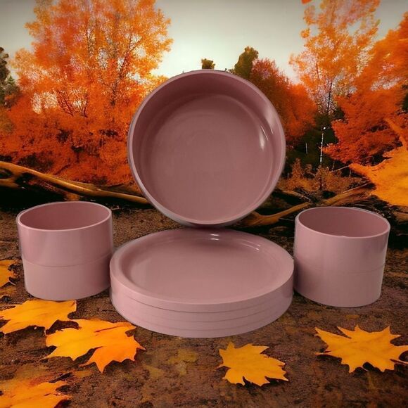 KASEN Melamine Salad Set Pink Large Bowl 4 Small Bowls 4 Plates Peter Pan MCM - Picture 1 of 16